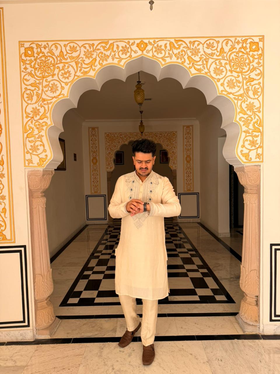 Hand-Embroidered Silk Kurta Set with Pants