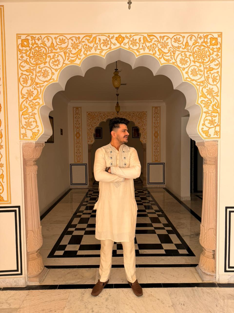 Hand-Embroidered Silk Kurta Set with Pants