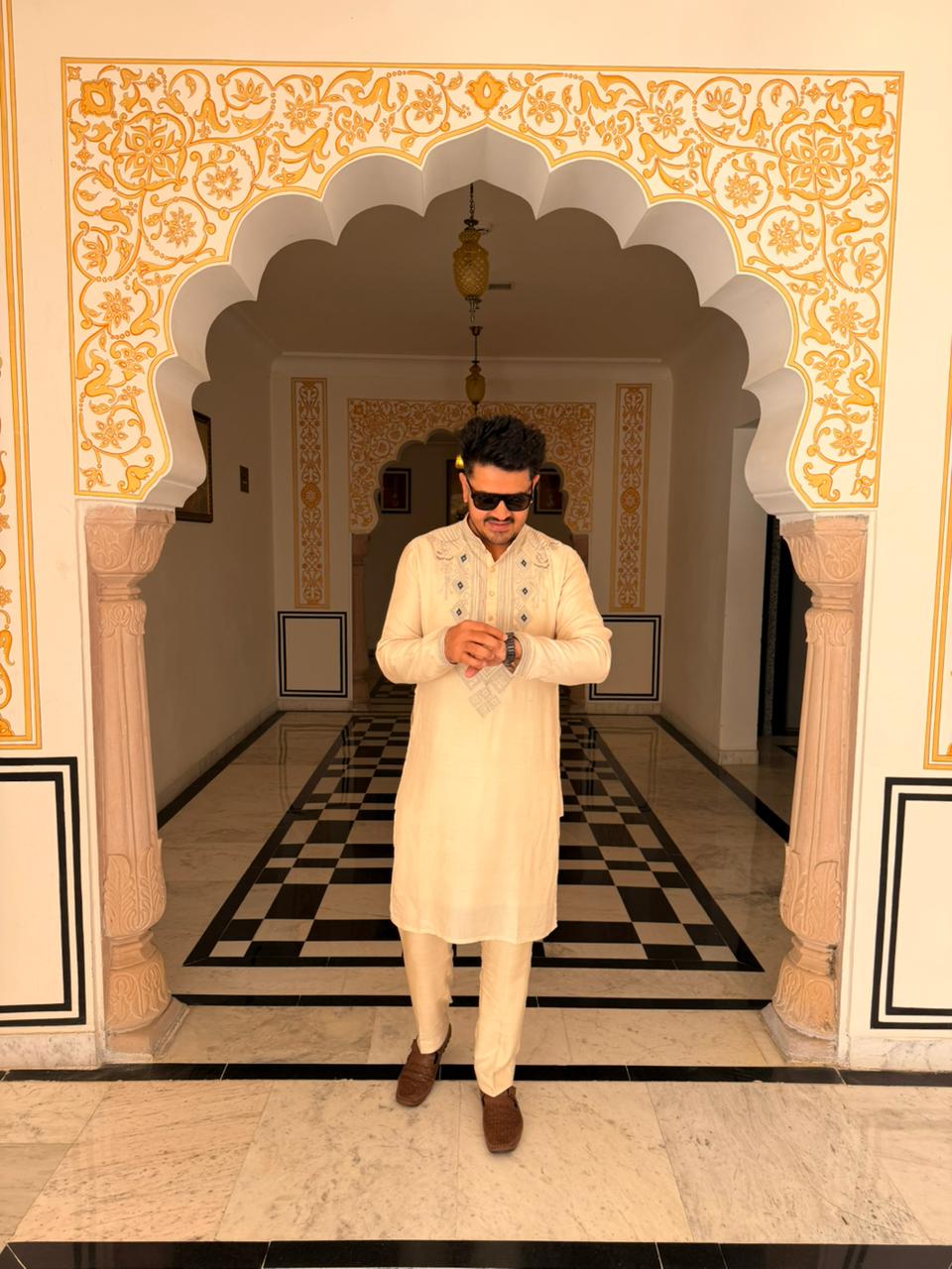 Hand-Embroidered Silk Kurta Set with Pants