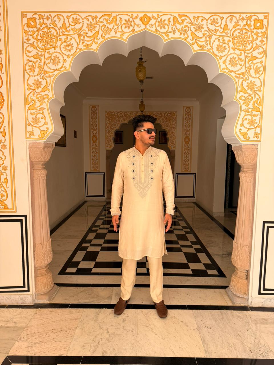 Hand-Embroidered Silk Kurta Set with Pants