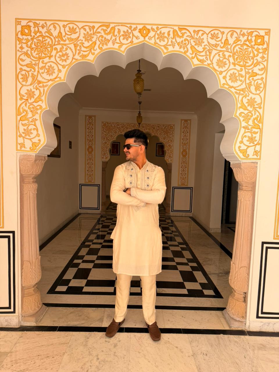 Hand-Embroidered Silk Kurta Set with Pants