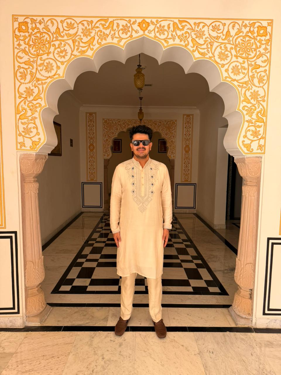 Hand-Embroidered Silk Kurta Set with Pants