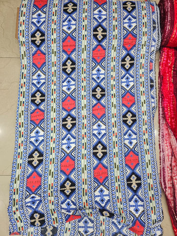 Premium Blue & Coral Tribal Print Cotton Fabric