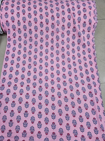 Baby Pink Leaf Print Rayon Cotton Fabric