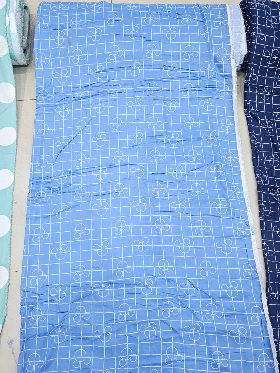 Classic Navy Blue Grid Print Cotton Fabric