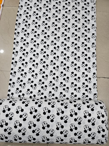 White Mickey Print Rayon Cotton Fabric