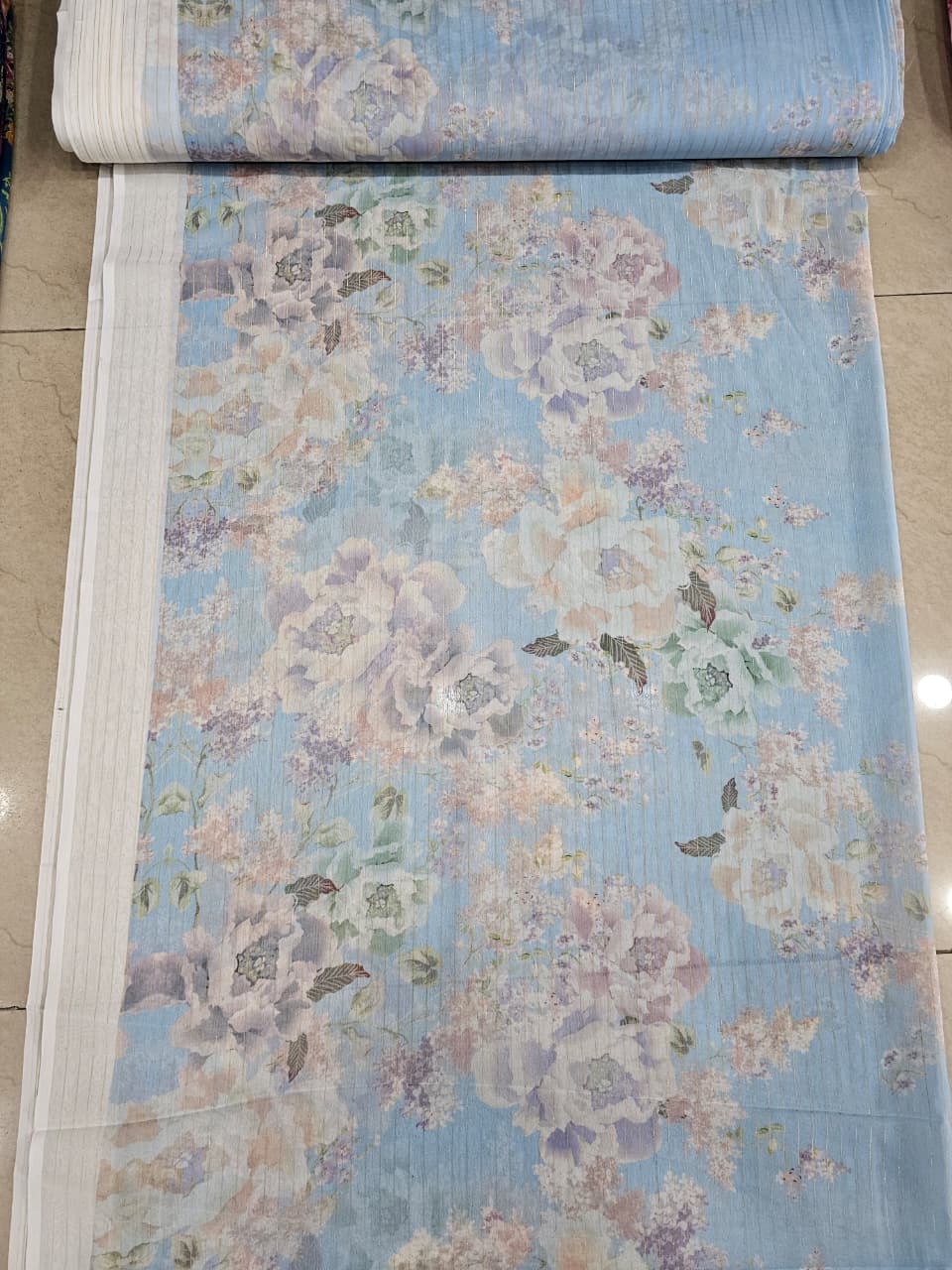 Sky Blue Floral Printed Georgette Fabric