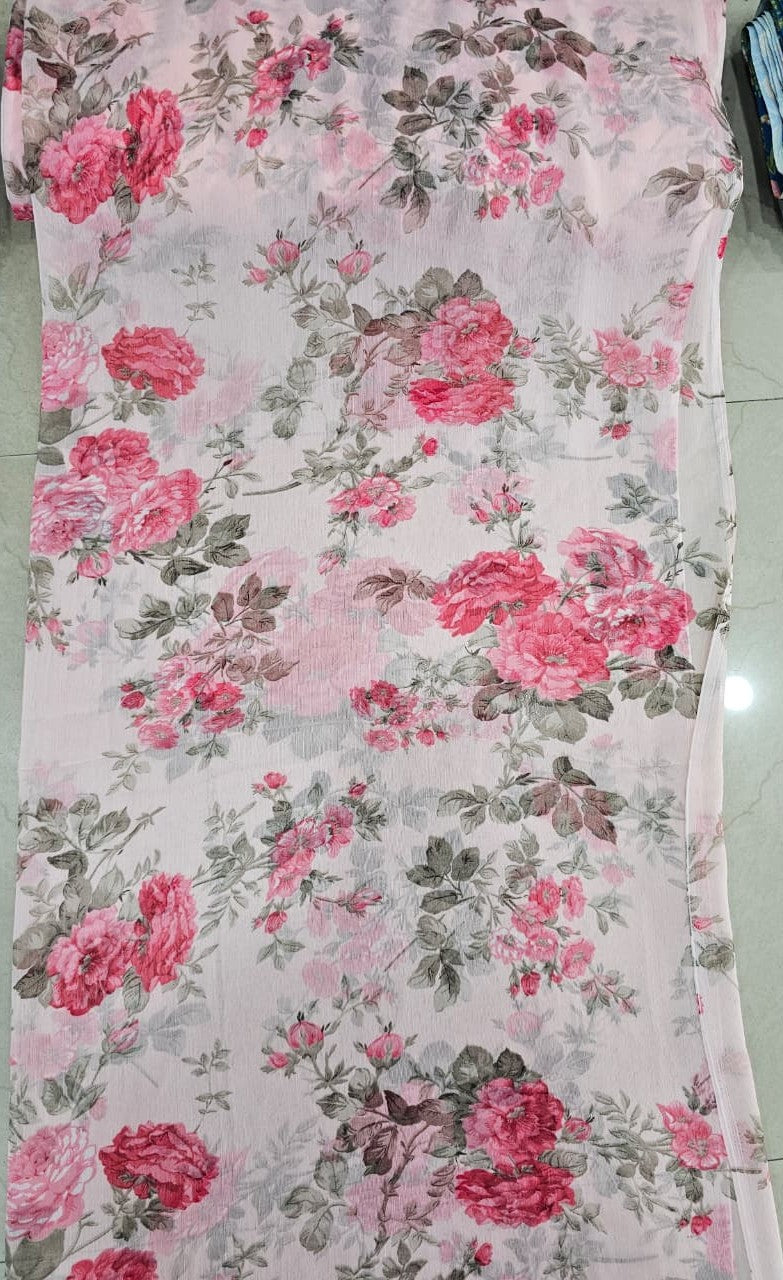 Baby Pink Floral Print Chiffon Fabric