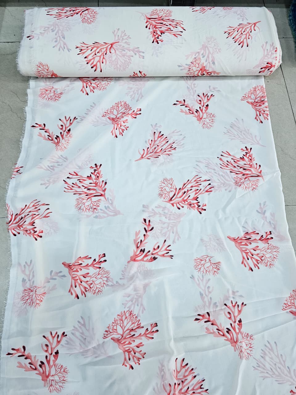 White Coral Print Georgette Fabric