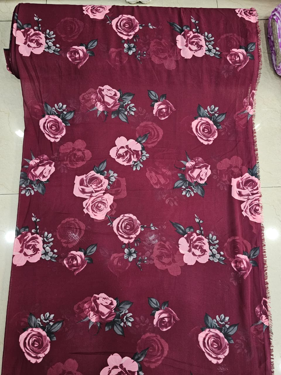 Maroon Flower Printed Georgette Fabric