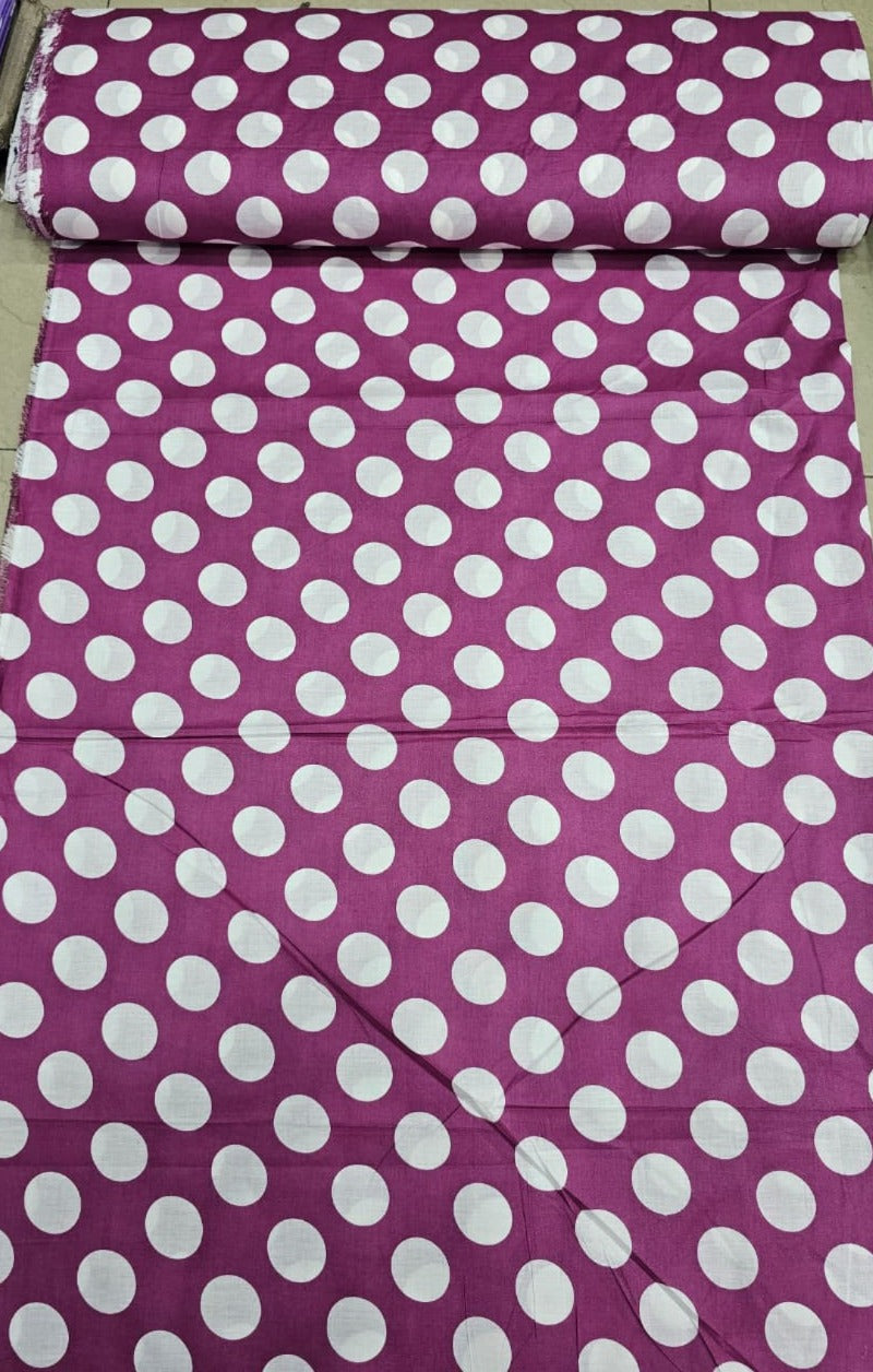 Purple Polka Dot Pure Cotton Dress Material Fabric
