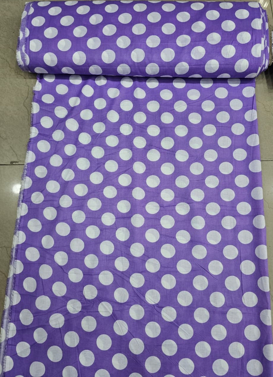 Purple Polka Dot Pure Cotton Dress Material Fabric