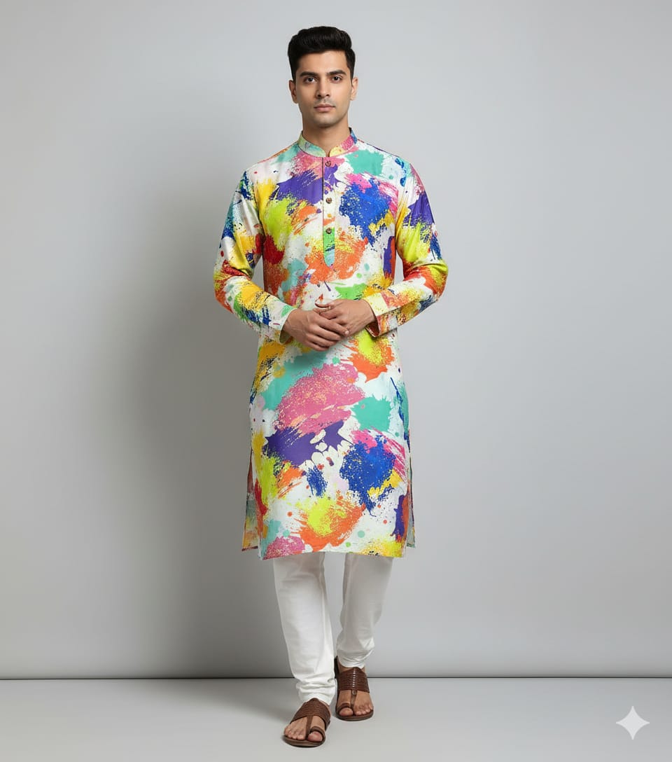 Men’s Multicolor Holi Splash Print Kurta | Lakhina Couture - Look 4