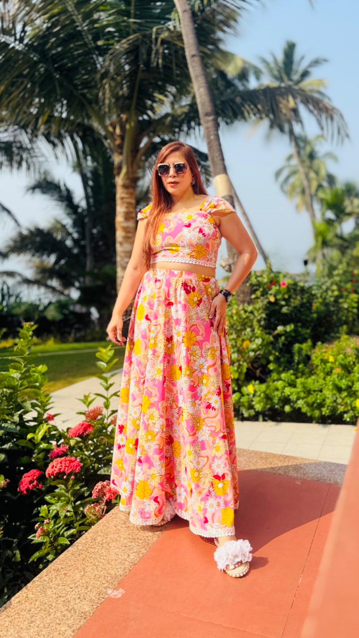 Pink Bougainvillea Skirt Co ord