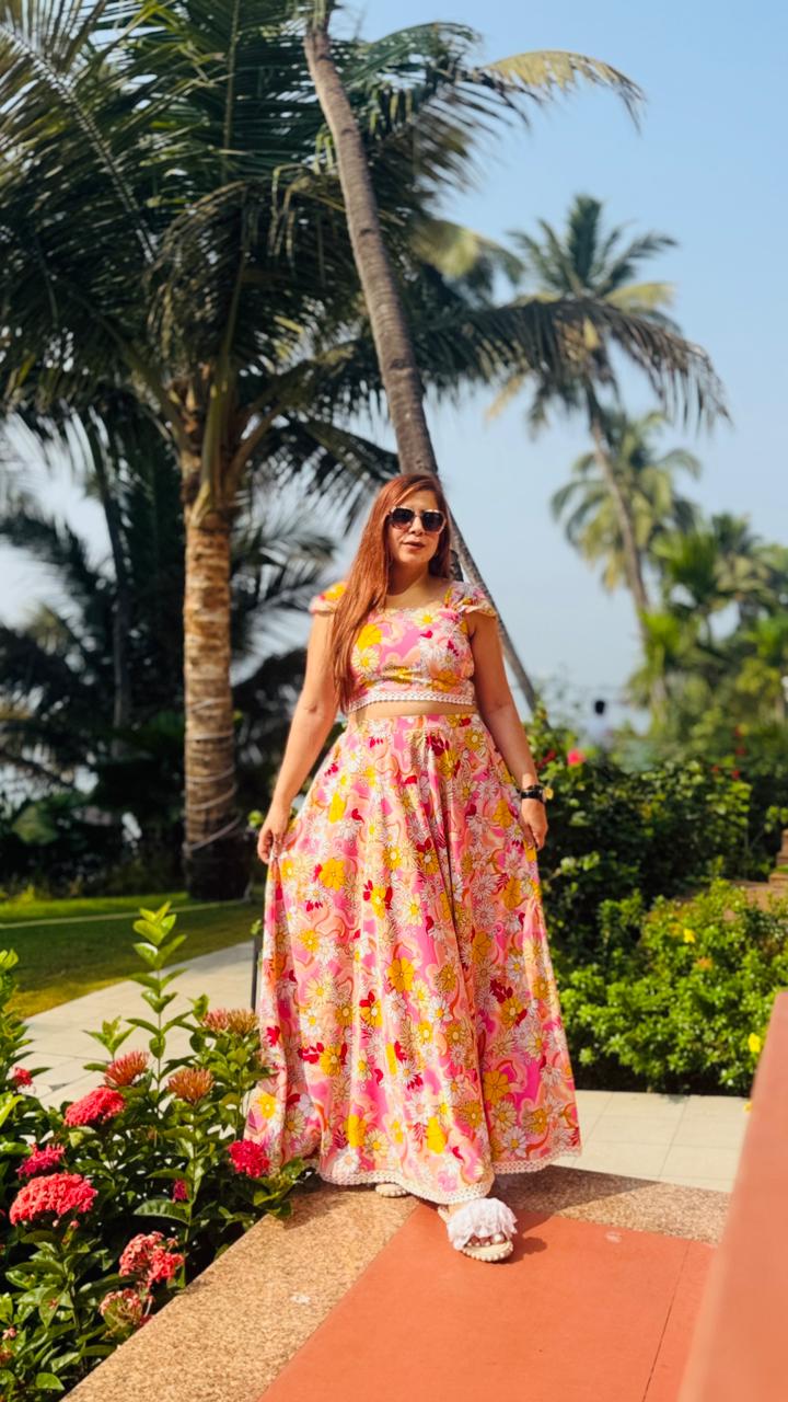 Pink Bougainvillea Skirt Co ord