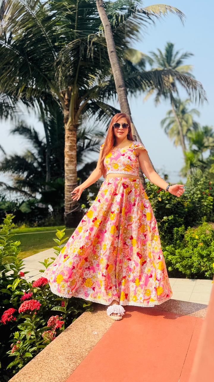 Pink Bougainvillea Skirt Co ord