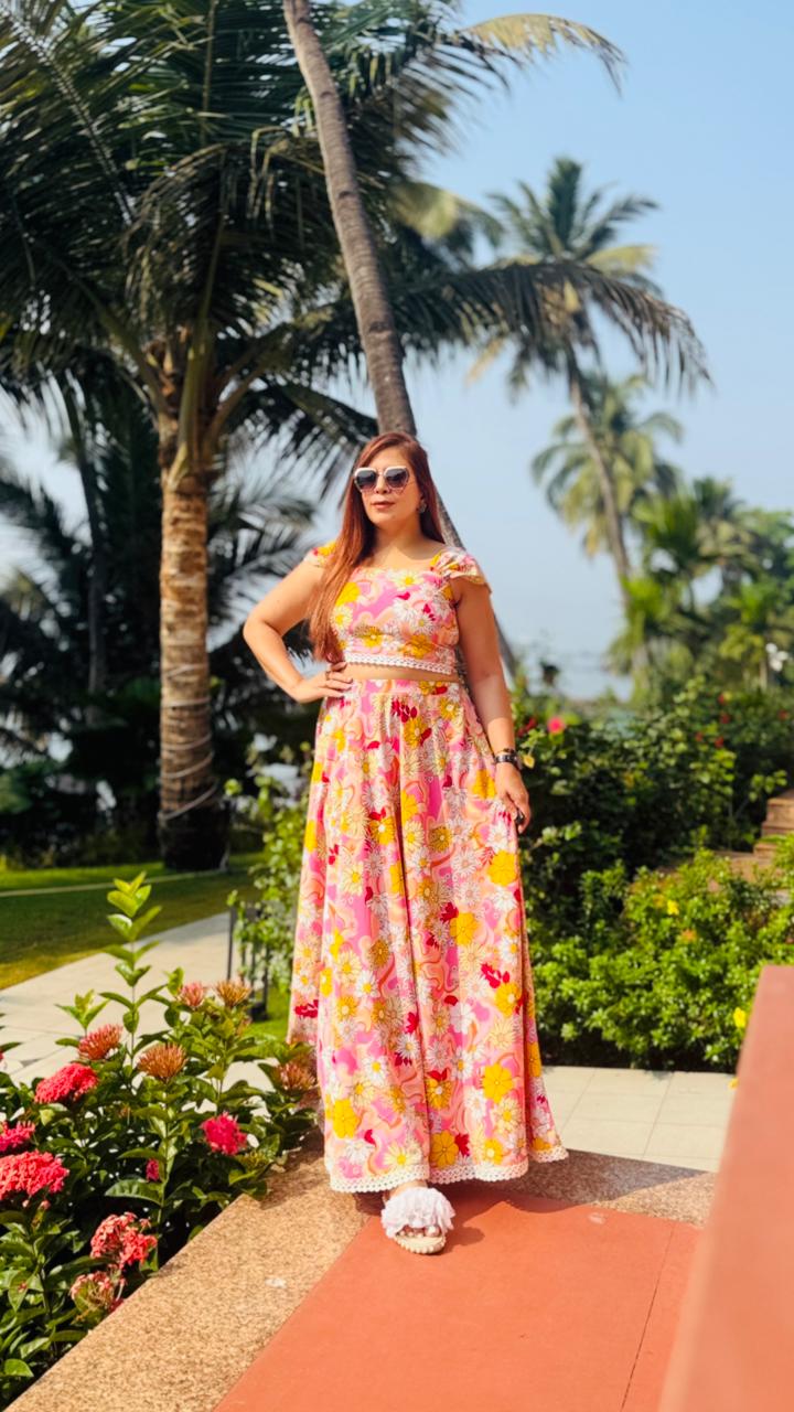 Pink Bougainvillea Skirt Co ord