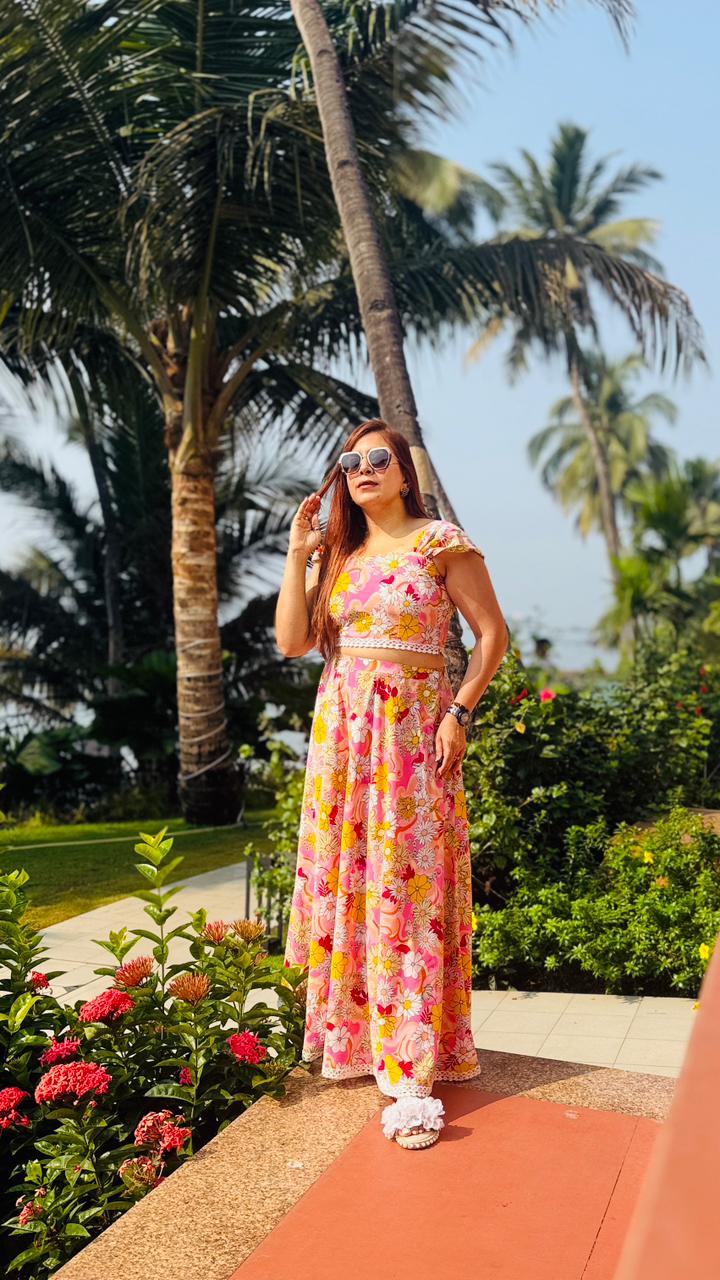 Pink Bougainvillea Skirt Co ord