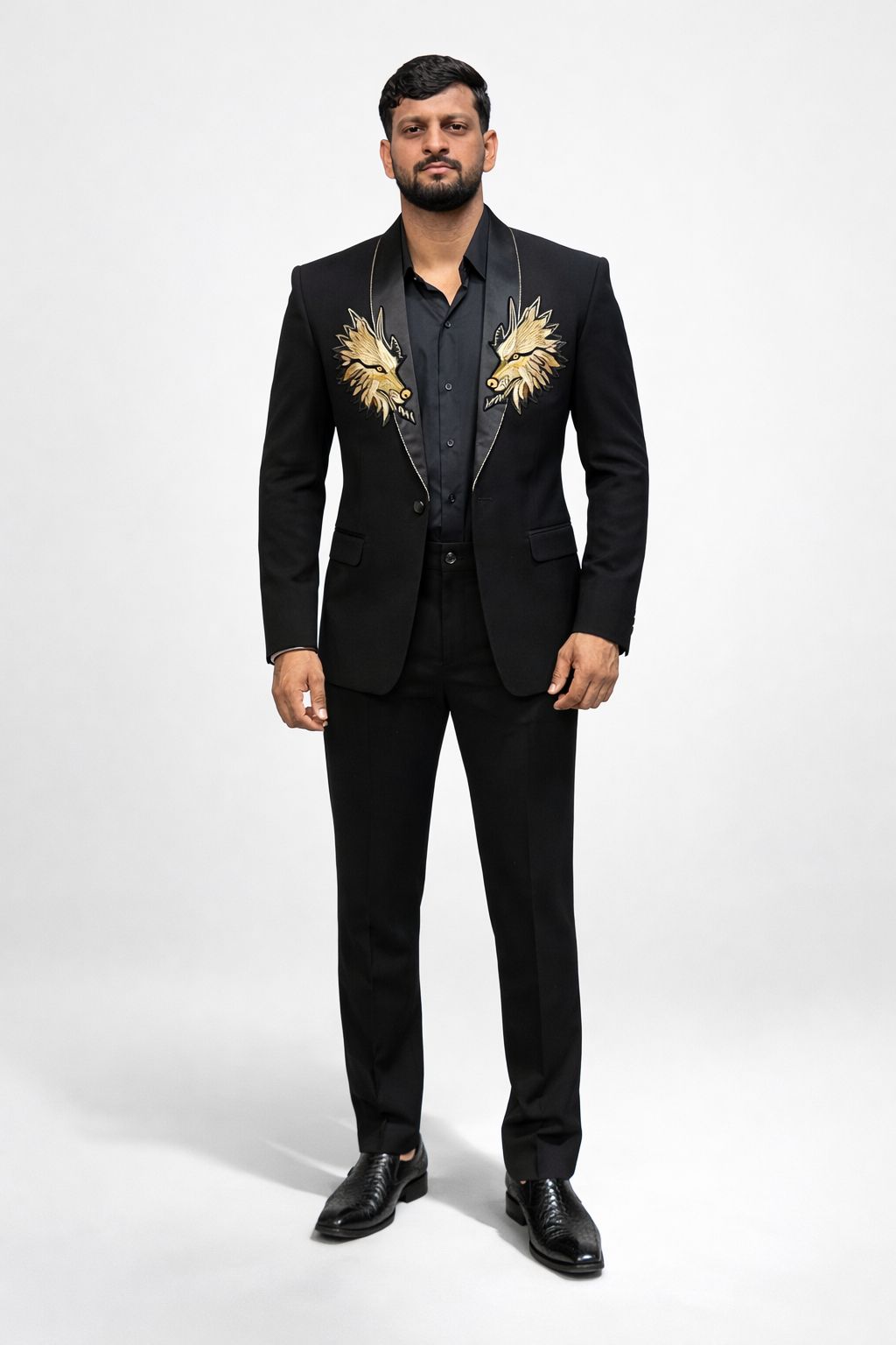 Men’s Hand-Embroidered Black Designer Suit