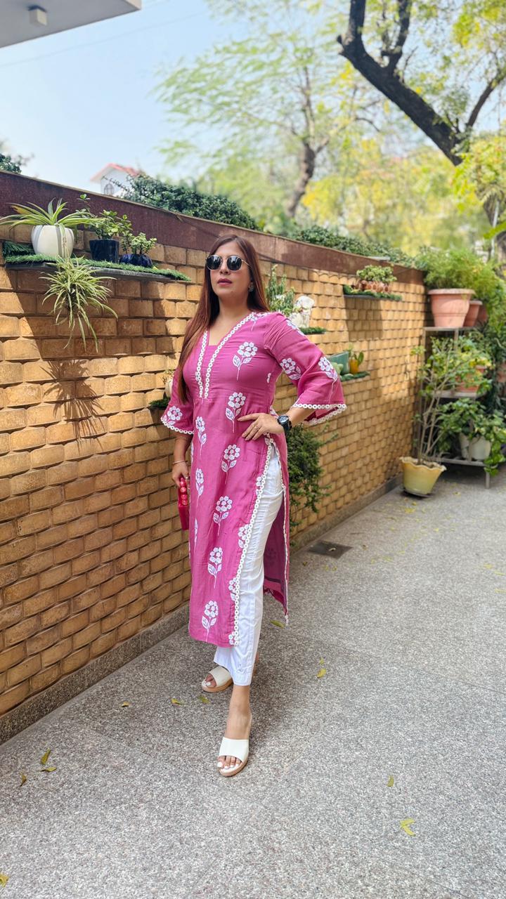 Mauve Embroidered Kurti