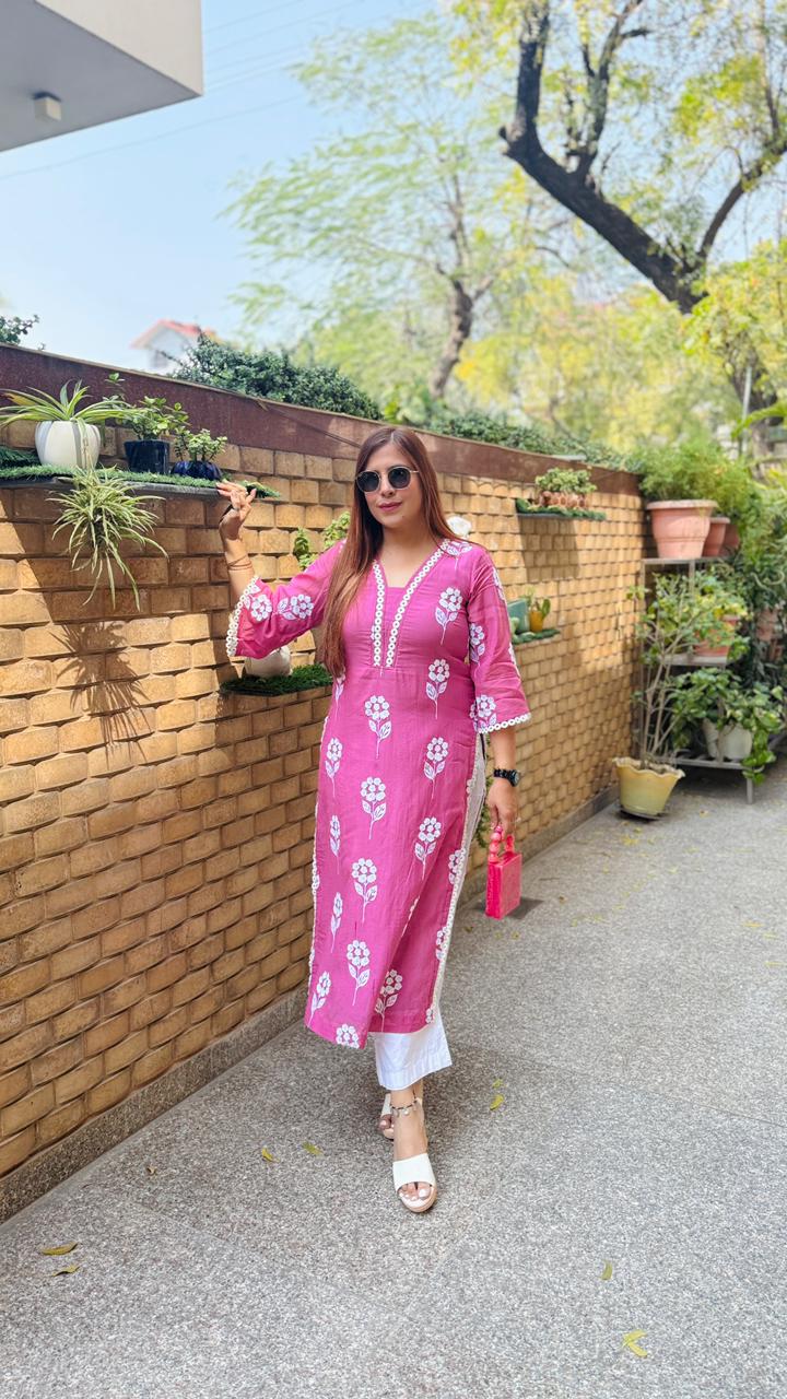 Mauve Embroidered Kurti