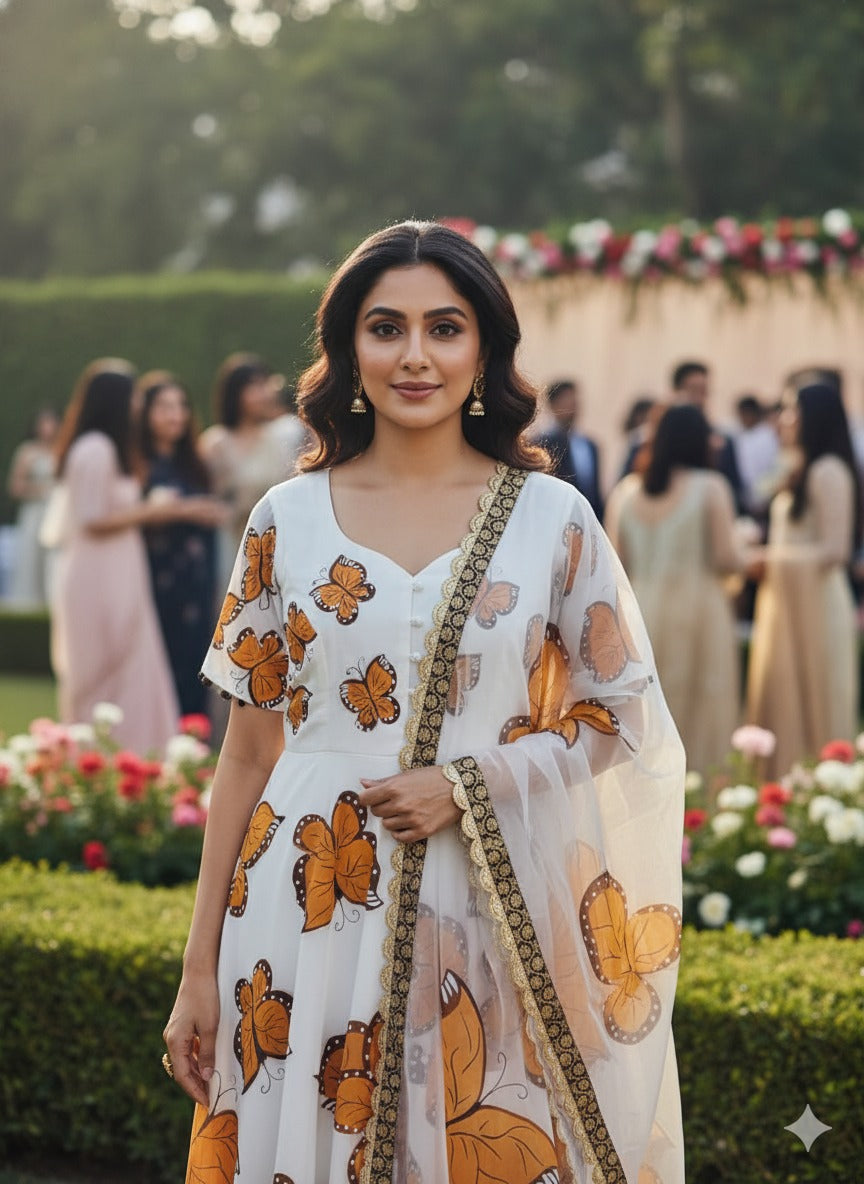 Hand-Painted Butterfly Georgette Anarkali