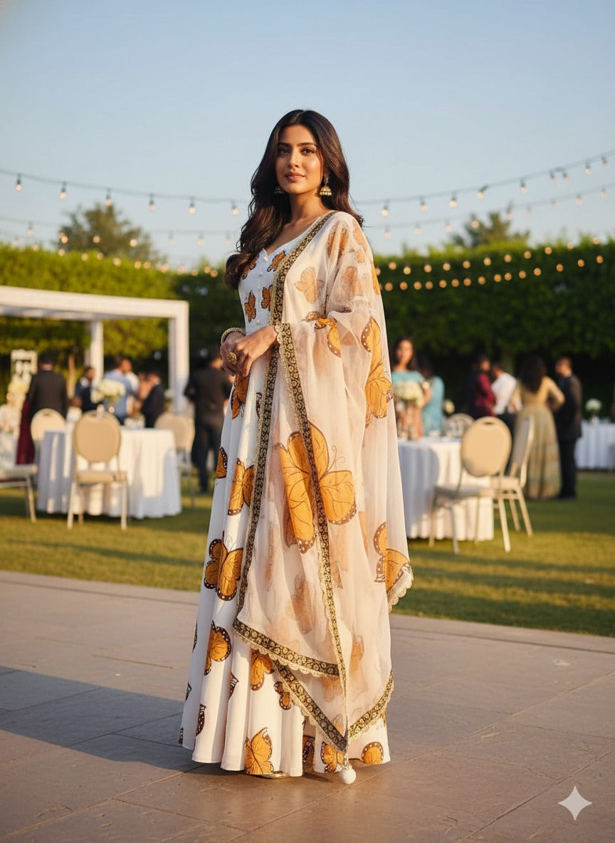 Hand-Painted Butterfly Georgette Anarkali