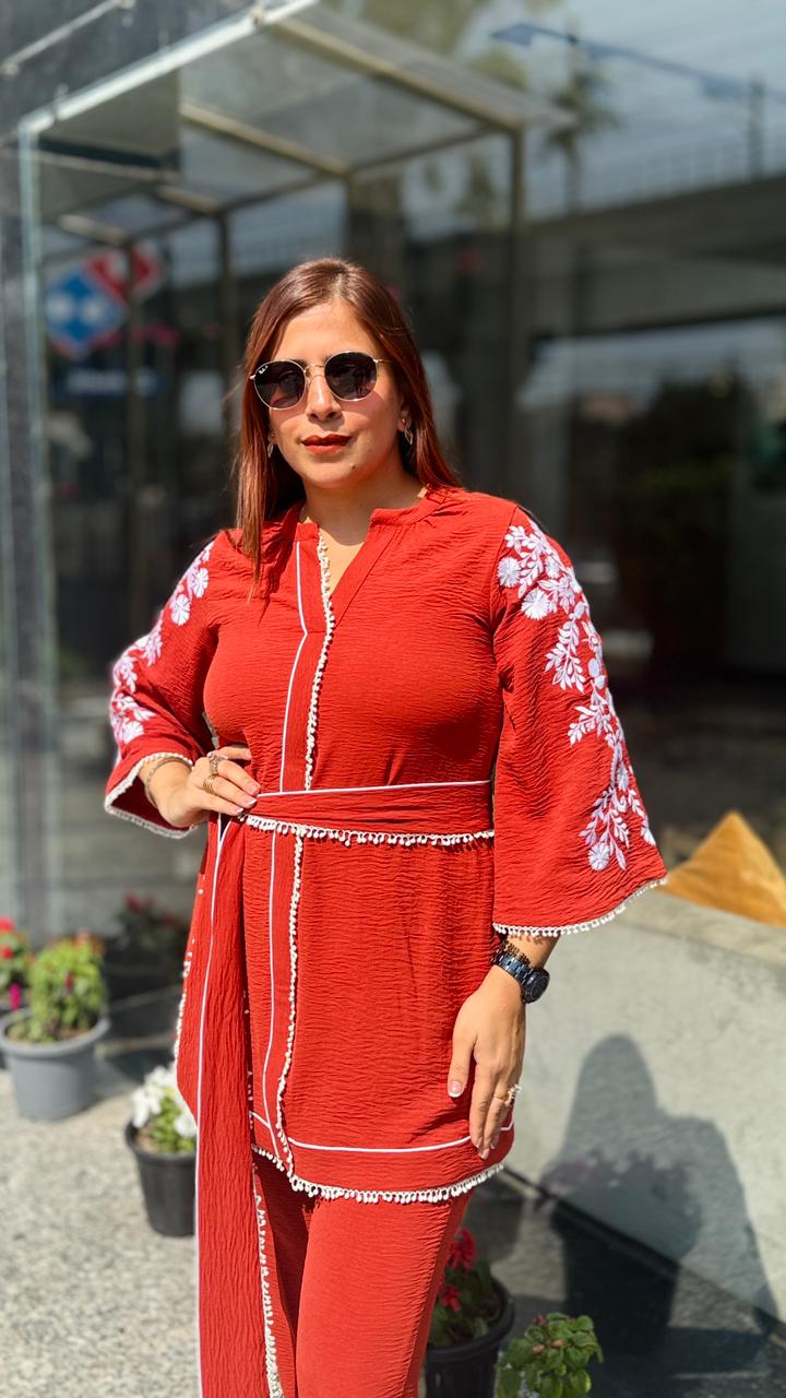 Rust Cotton Linen Crush Co-Ord | Lakhina Couture - Look 4