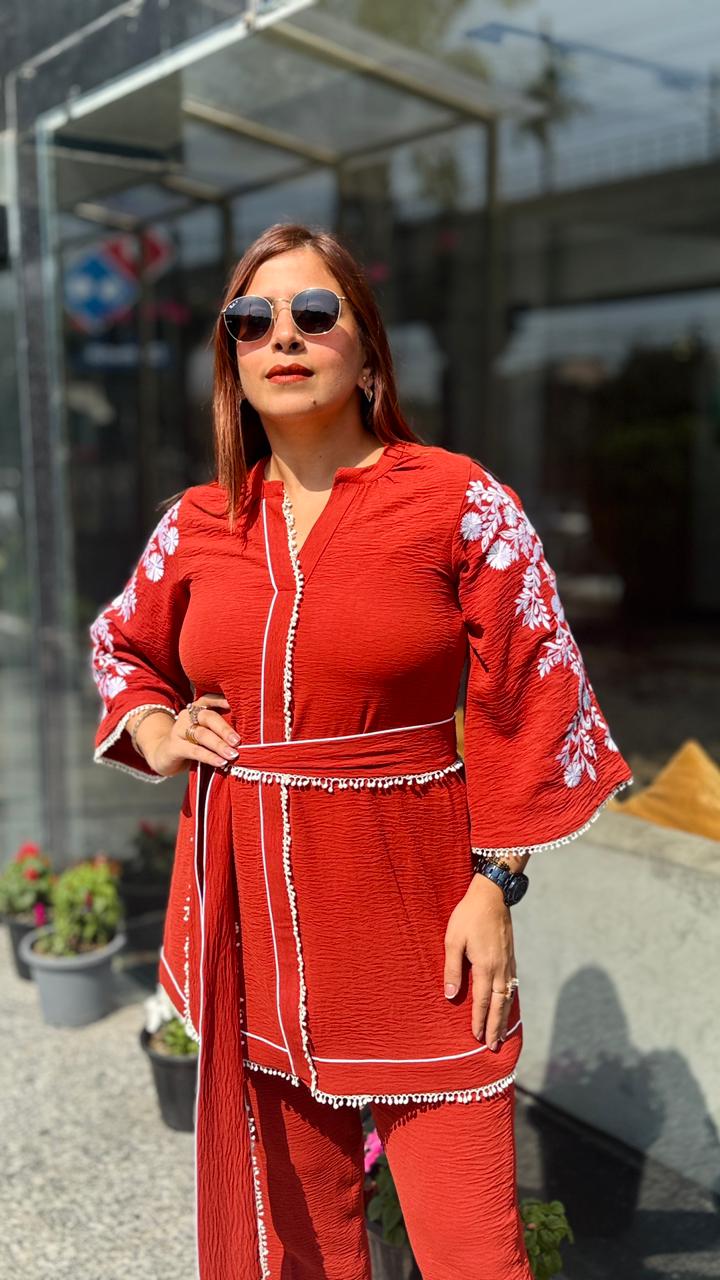 Rust Cotton Linen Crush Co-Ord | Lakhina Couture - Look 6