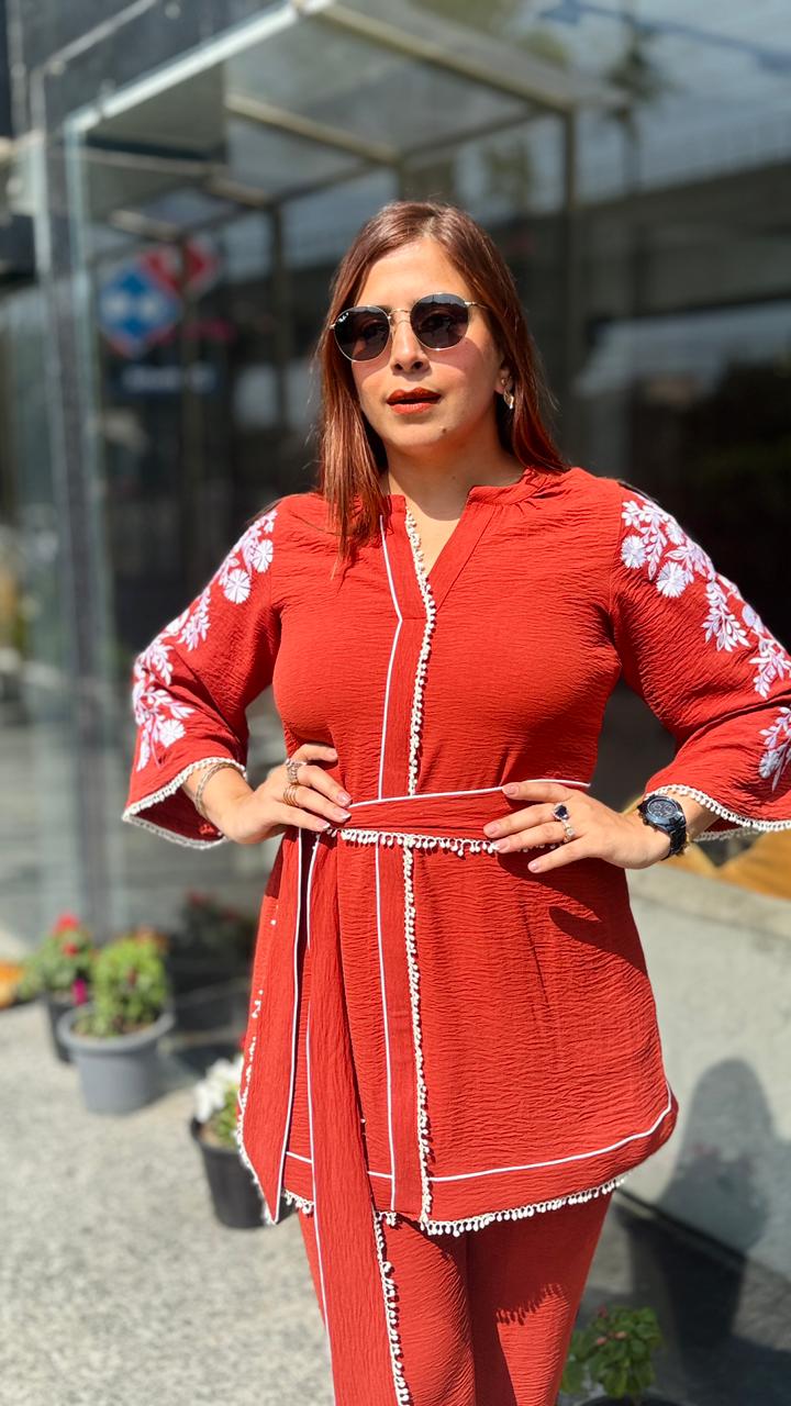 Rust Cotton Linen Crush Co-Ord | Lakhina Couture - Look 5