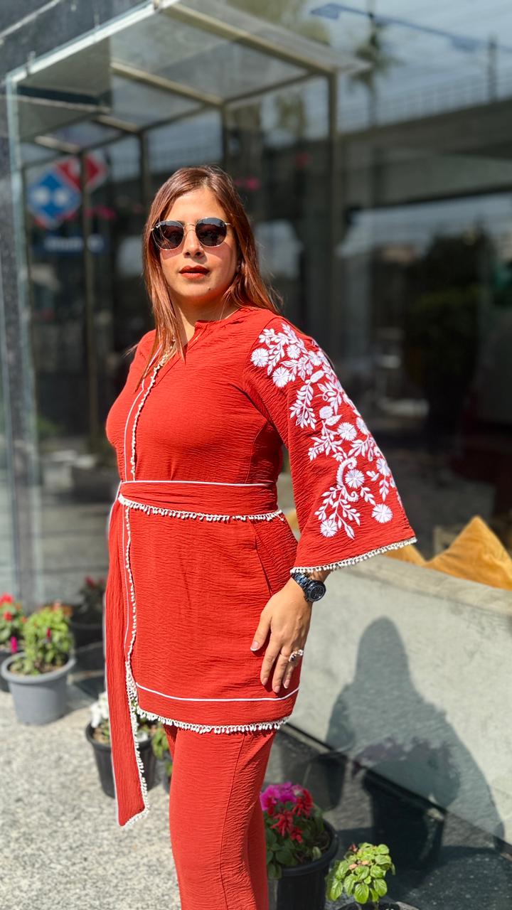 Rust Cotton Linen Crush Co-Ord | Lakhina Couture - Look 2