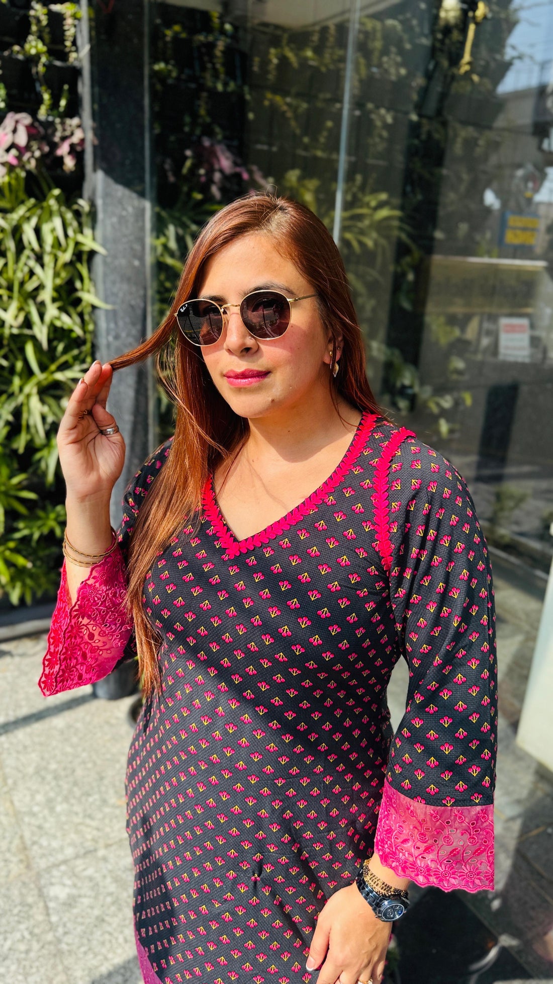 Black & Fuchsia Cotton Festive Co-ord Set