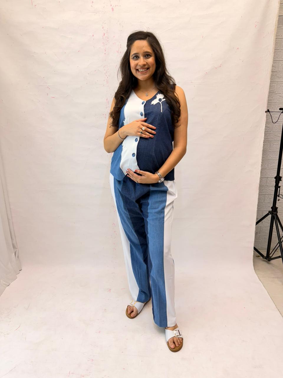 Denim Contrast Maternity Co-ord Set