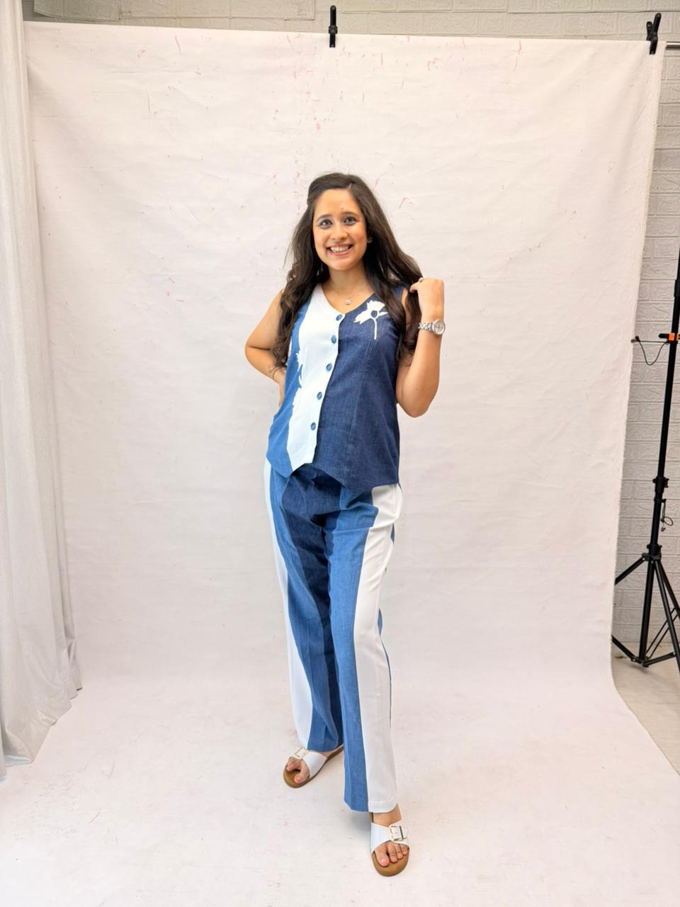 Denim Contrast Maternity Co-ord Set