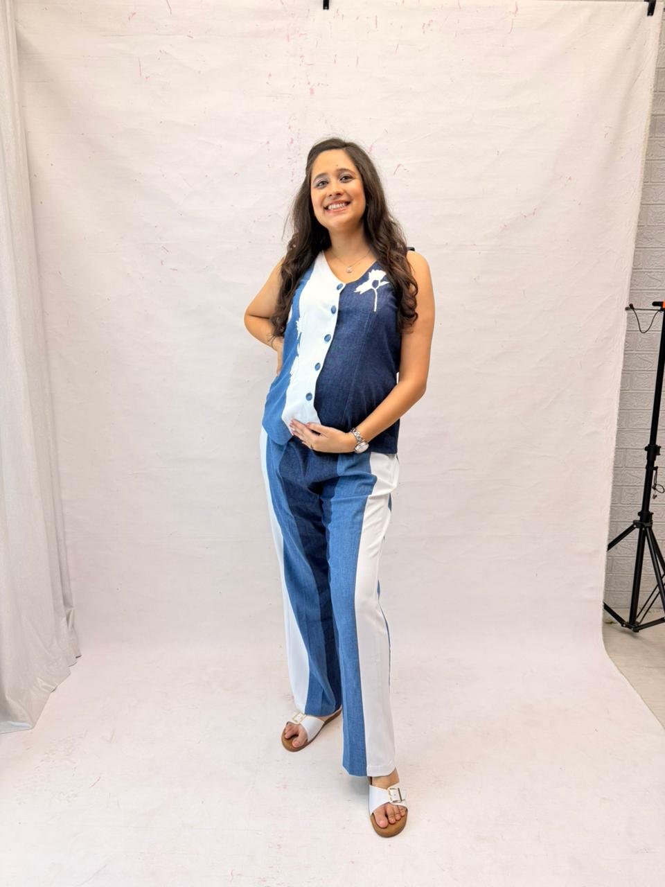 Denim Contrast Maternity Co-ord Set