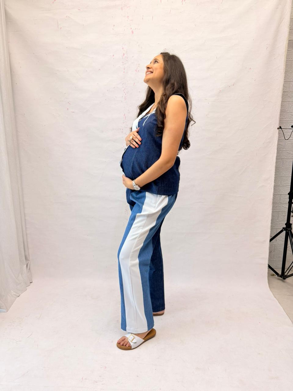 Denim Contrast Maternity Co-ord Set