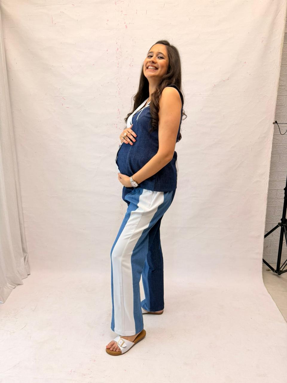 Denim Contrast Maternity Co-ord Set