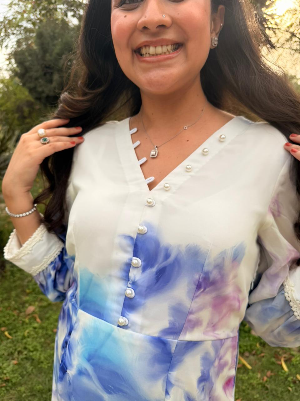 White Floral Georgette Midi Dress