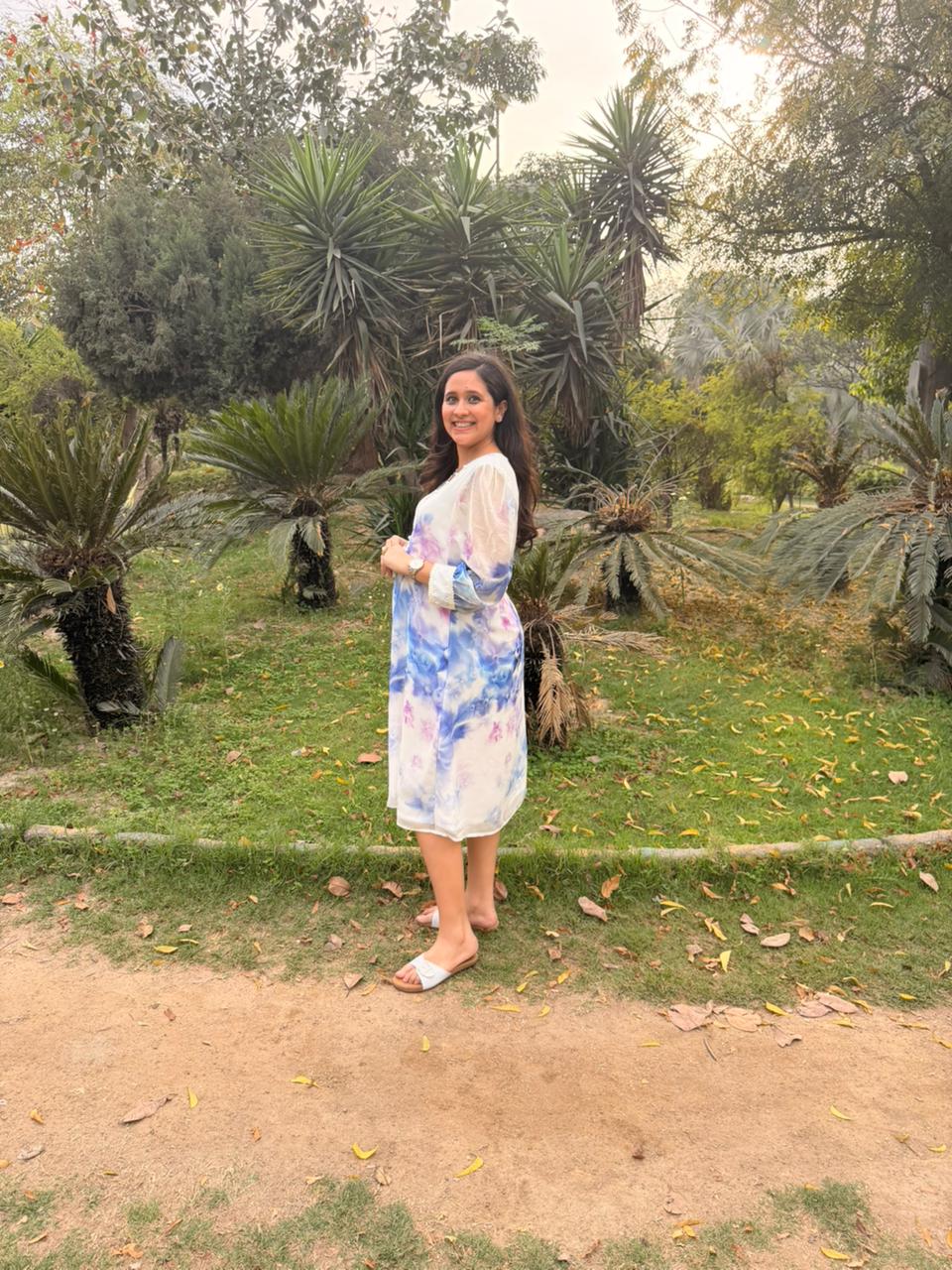 White Floral Georgette Midi Dress