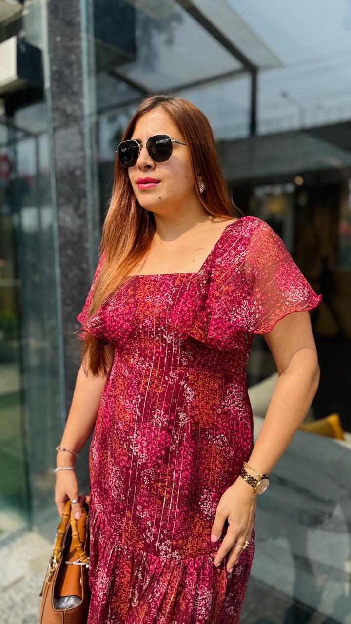 Wine Floral Dreams Midi Dress