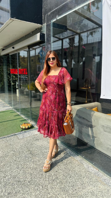 Wine Floral Dreams Midi Dress