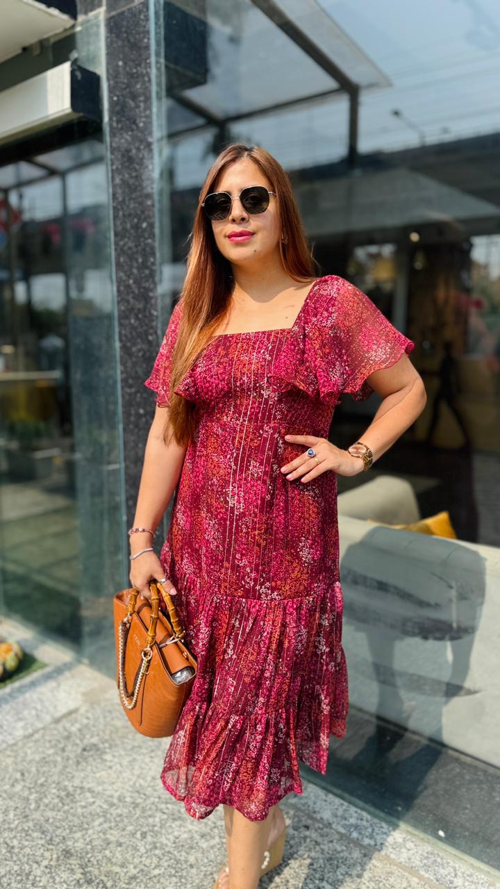 Wine Floral Dreams Midi Dress