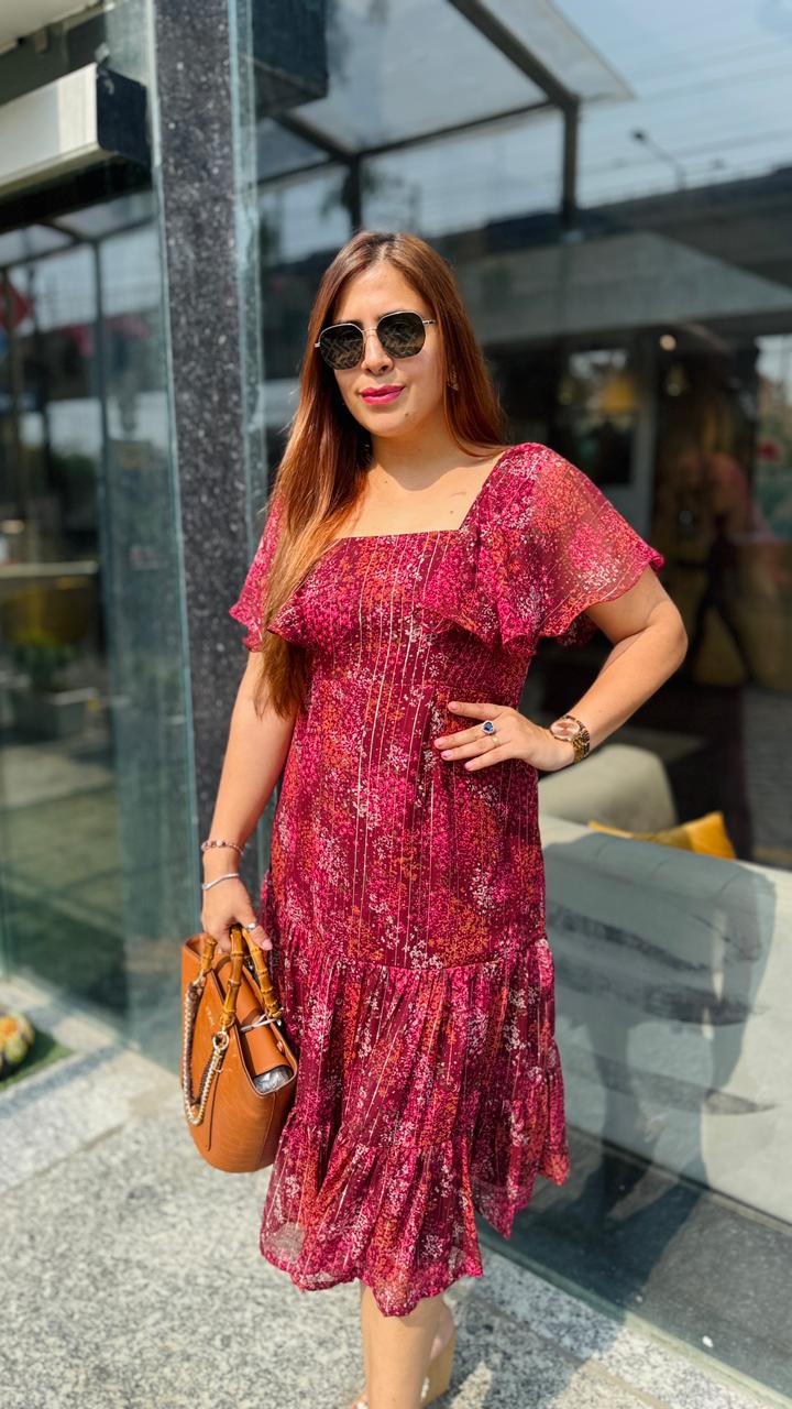 Wine Floral Dreams Midi Dress