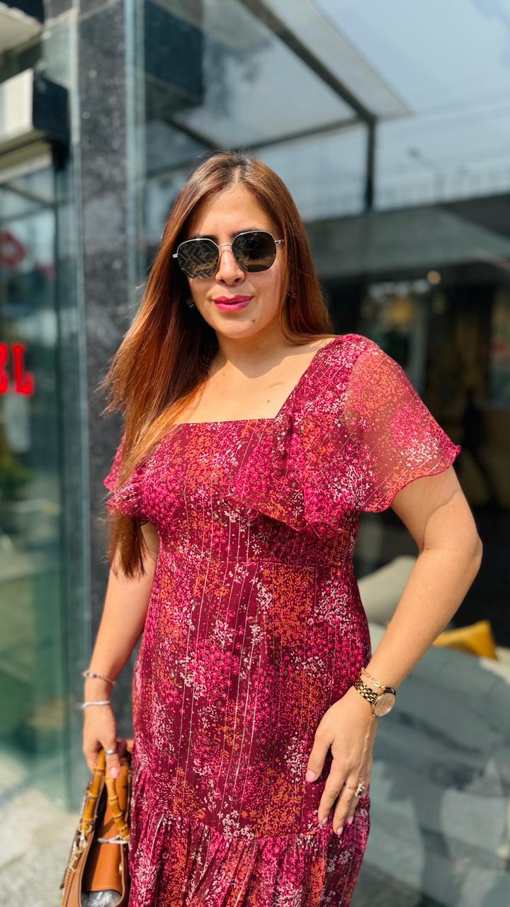 Wine Floral Dreams Midi Dress