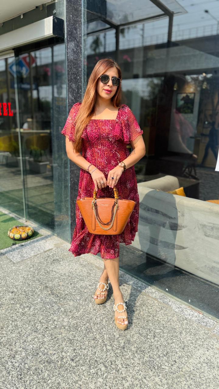 Wine Floral Dreams Midi Dress