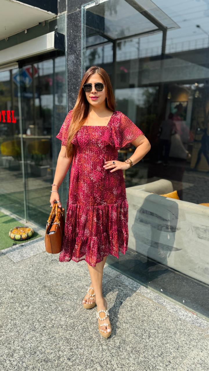 Wine Floral Dreams Midi Dress