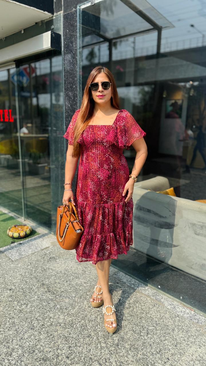 Wine Floral Dreams Midi Dress