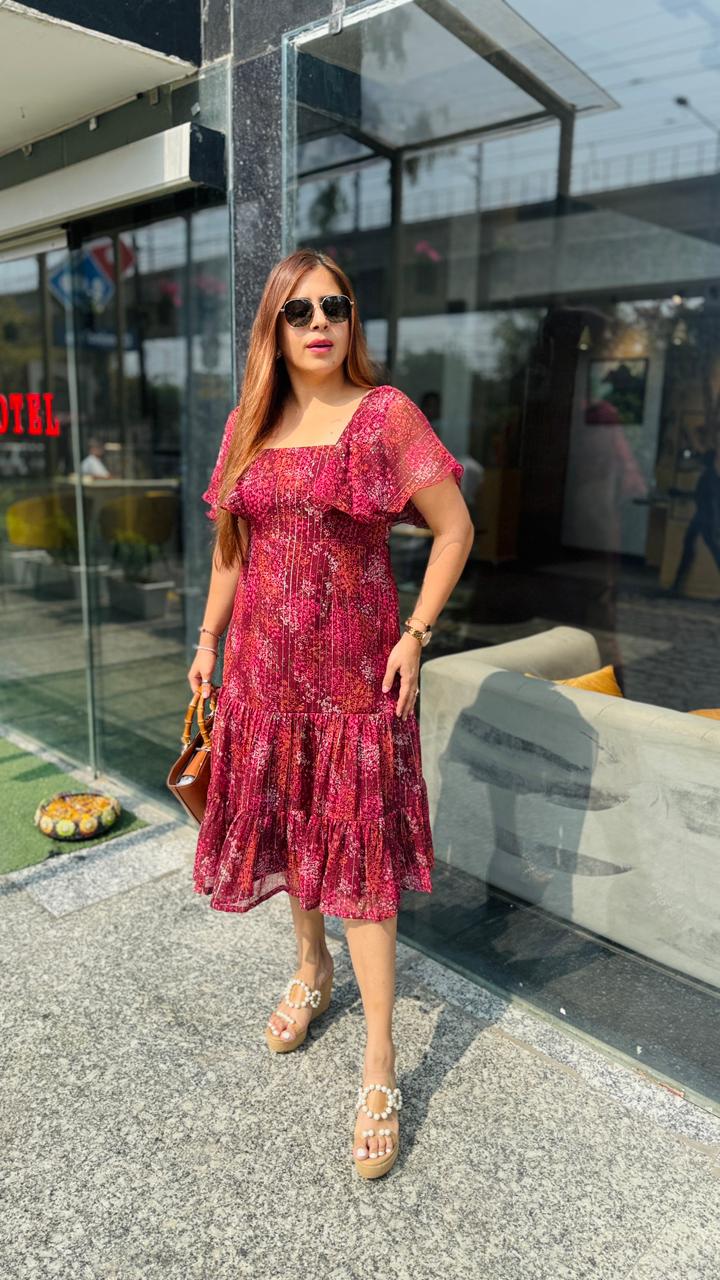 Wine Floral Dreams Midi Dress