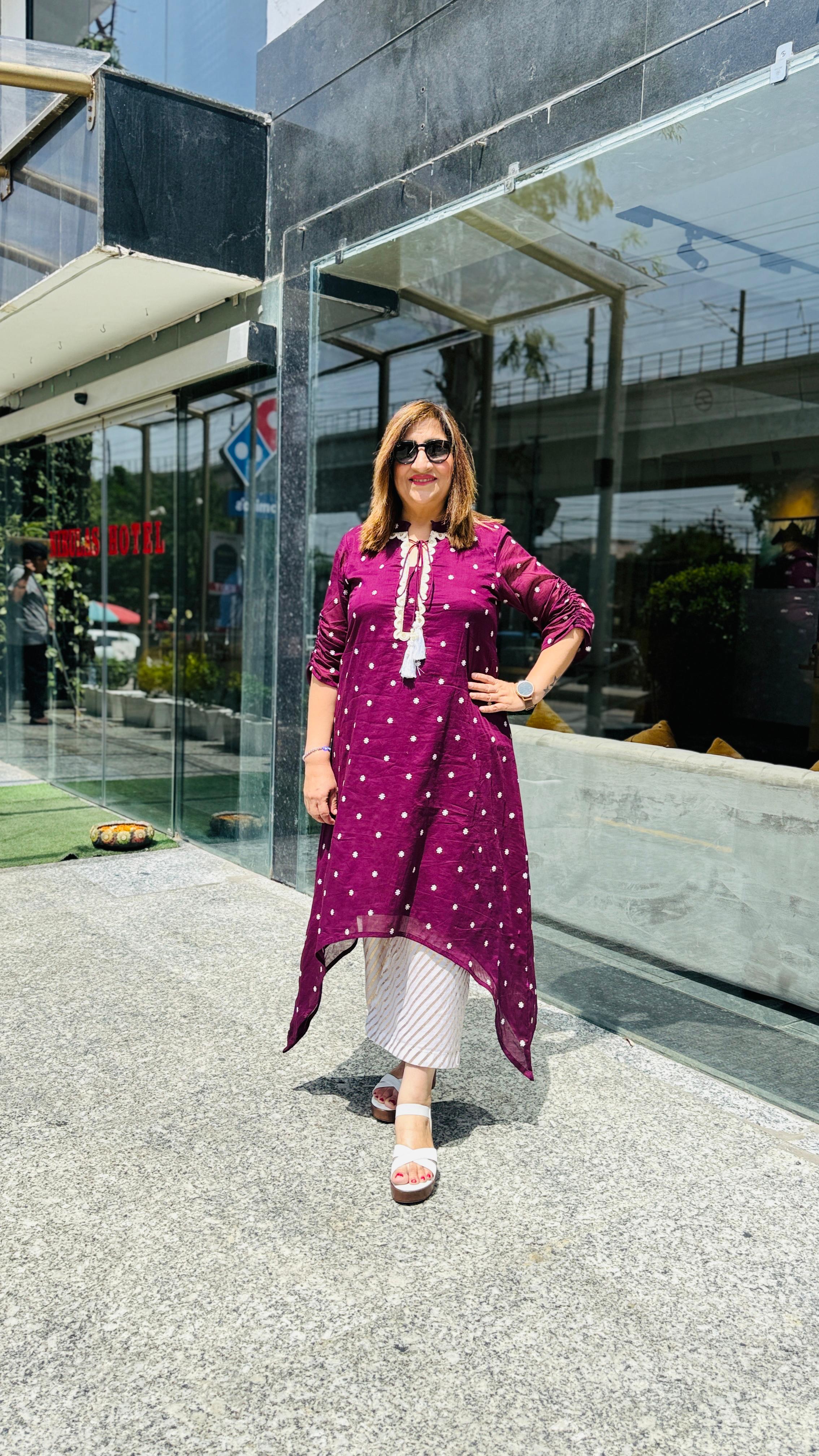 Wine Embroidered Kurti | Lakhina Couture - Look 5