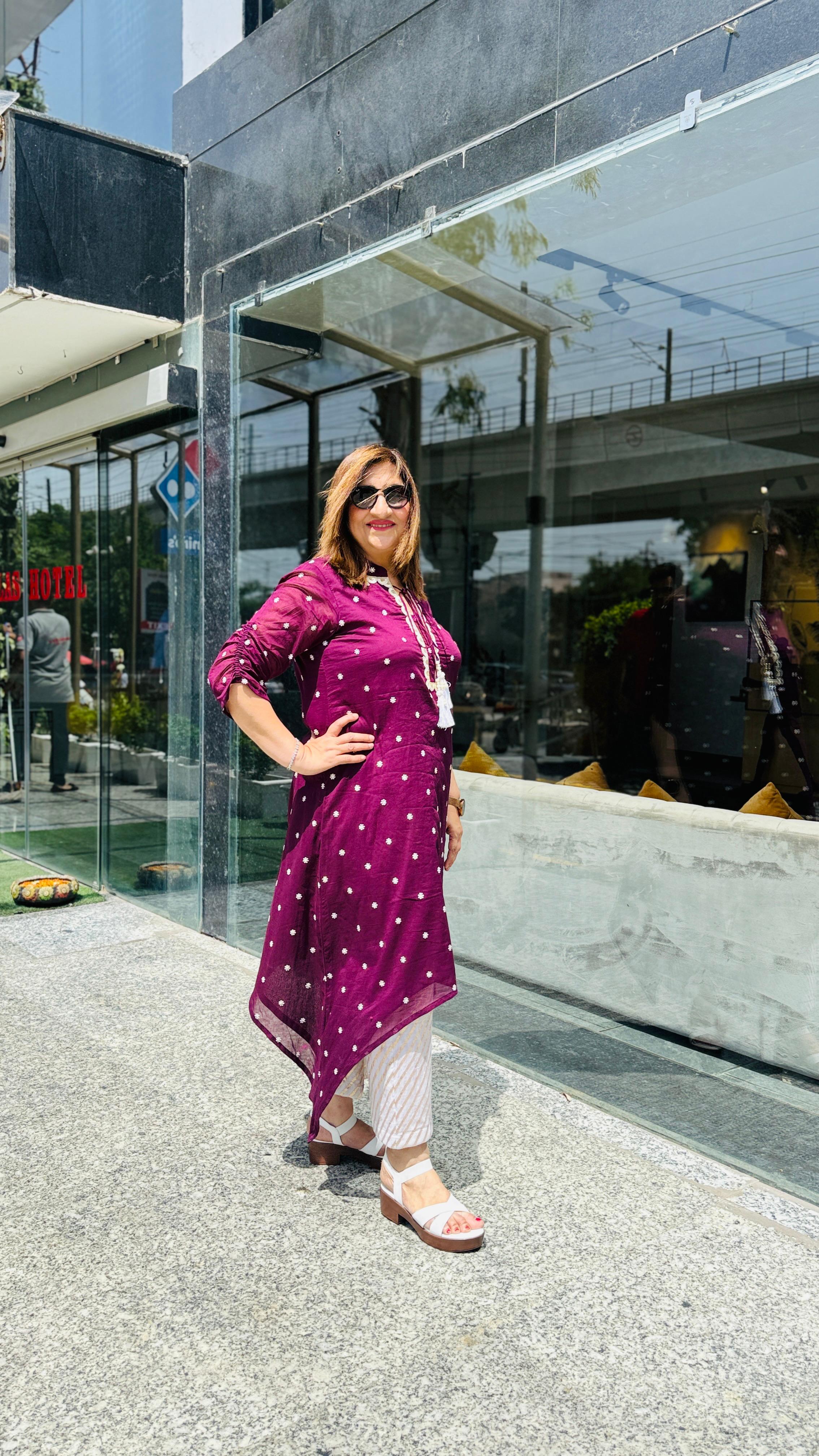 Wine Embroidered Kurti | Lakhina Couture - Look 3